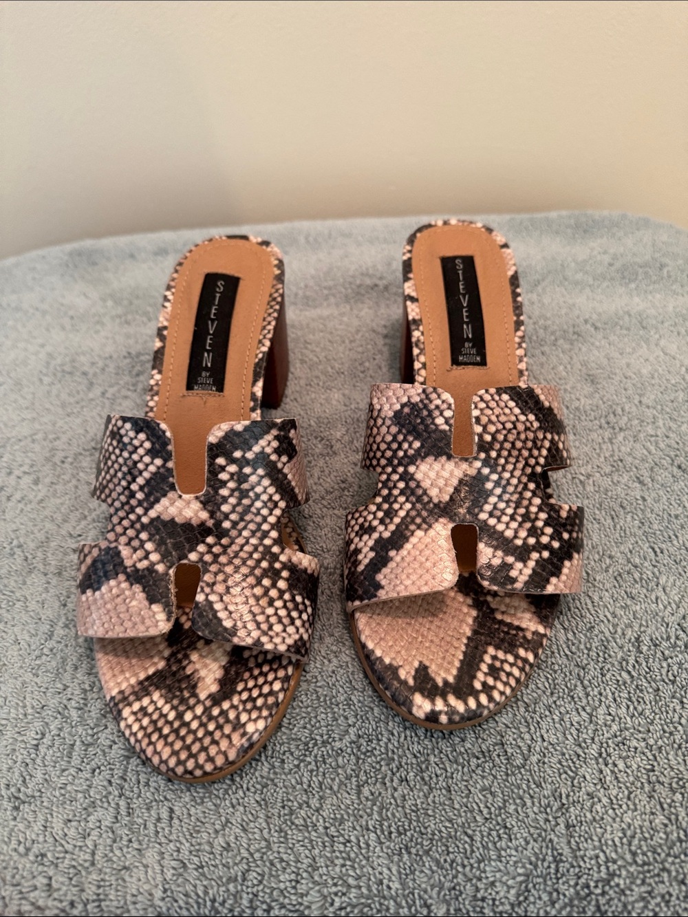 Steven By Steve Madden Tan & Black Snake-Print Slide Mules